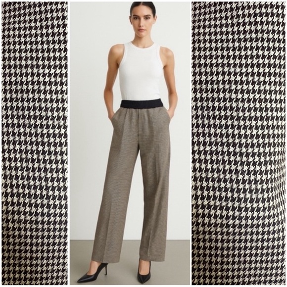 Thakoon Pants - THAKOON Women’s Size 4 Brown Houndstooth Print Smocked Waist Wide Leg Trouser